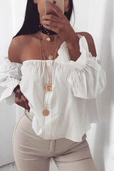 White Button Up Bardot Crop Top - LuLu-Crop Tops