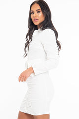 White Button Zip Detail Belted Shirt Dress - Arabelle-Dresses