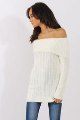White Cable Knit Bardot Top - Deakin-Tops