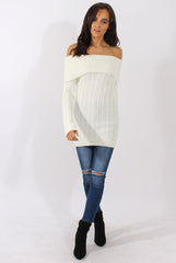 White Cable Knit Bardot Top - Deakin-Tops