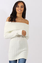 White Cable Knit Bardot Top - Deakin-Tops