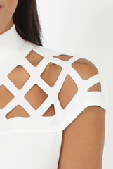 White Cage High Neck Bodycon Dress- Kade-Dresses
