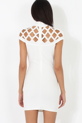 White Cage High Neck Bodycon Dress- Kade-Dresses
