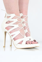 White Caged Platform Heels - Angelica-Heels