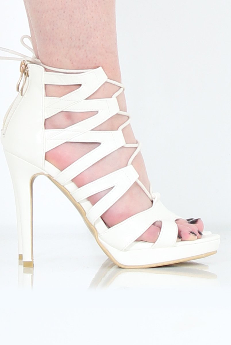 White Caged Platform Heels - Angelica-Heels