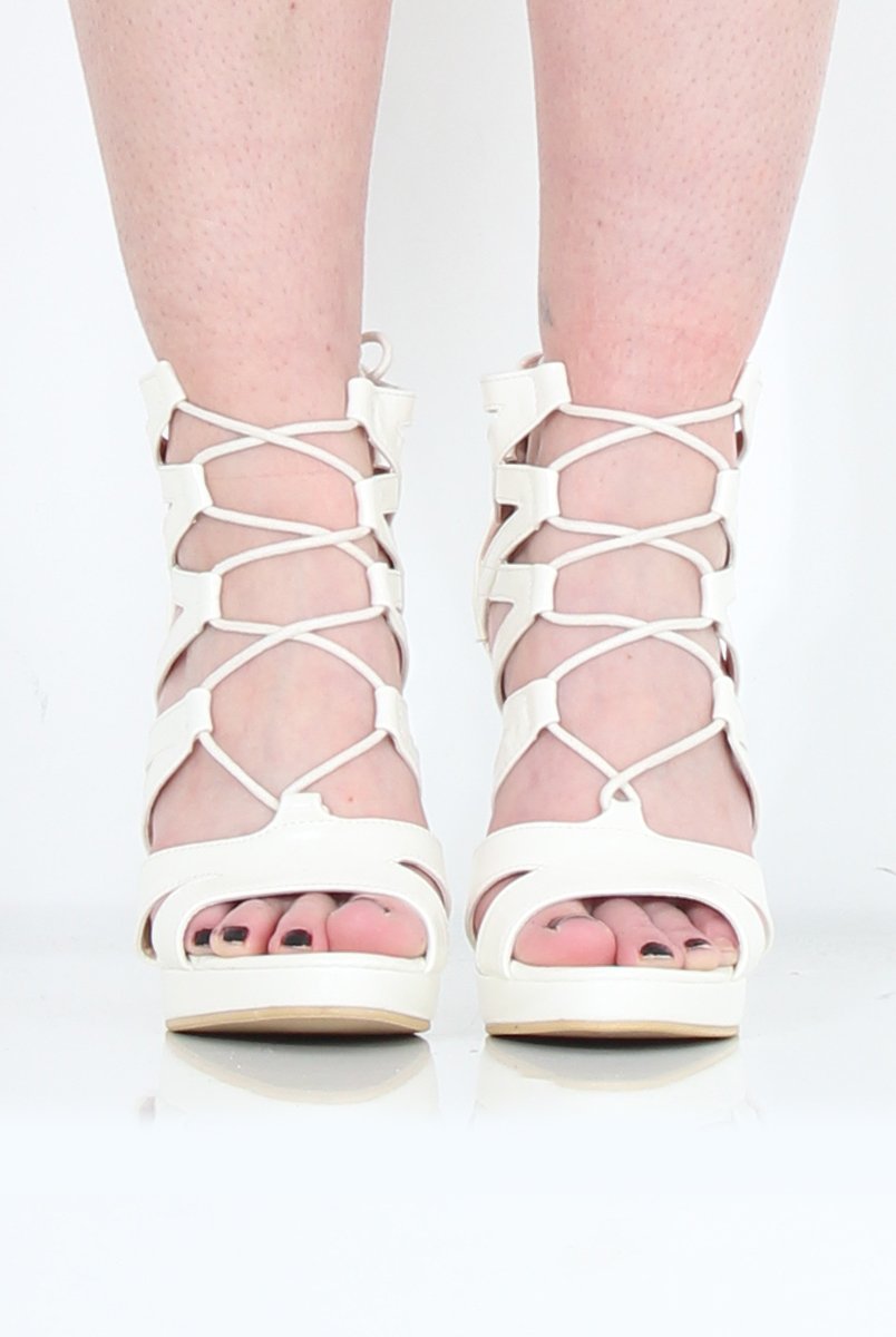 White Caged Platform Heels - Angelica-Heels