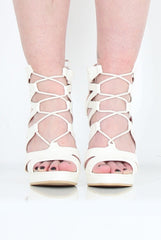 White Caged Platform Heels - Angelica-Heels