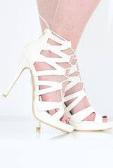White Caged Platform Heels - Angelica-Heels