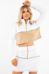 White Camel Cropped Zip Jumper Skirt Co-ord - Hestia-Co-ords
