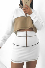 White Camel Cropped Zip Jumper Skirt Co-ord - Hestia-Co-ords