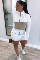 White Camel Cropped Zip Jumper Skirt Co-ord - Hestia-Co-ords