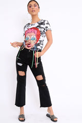 White Camo Crew Neck Girls Face T shirt with Tassels - Lenna-Tops