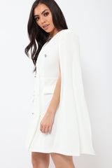 White Cape Style Blazer Dress - Rosy-Dresses