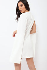 White Cape Style Blazer Dress - Rosy-Dresses