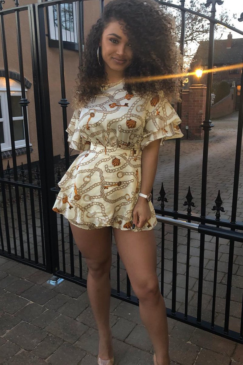 White Chain Print Ruffle Sleeve Playsuit - Parrish-Playsuits