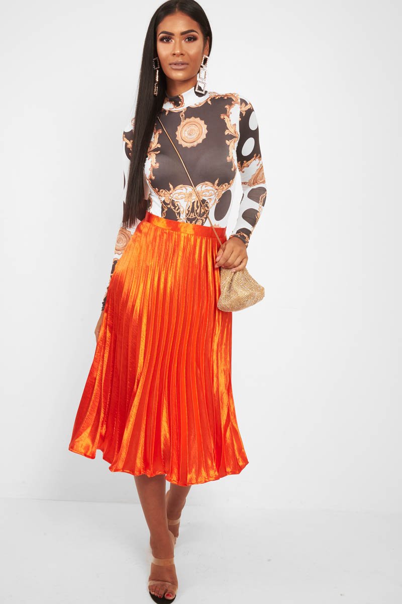 White Chain Print Slinky High Neck Bodysuit - Abira-Bodysuits