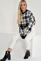 White Check Batwing Crop Knit Jumper - Marisa-Jumper