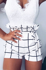 White Check Paper Bag Shorts - Nila-Shorts