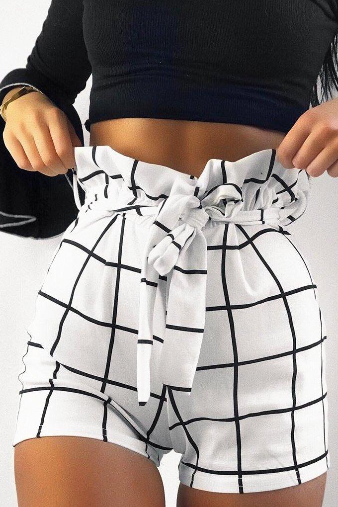 White Check Paper Bag Shorts - Nila-Shorts