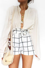 White Check Paper Bag Shorts - Nila-Shorts
