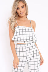 White Checked Crop Top and Trousers Co-ord Set - Linda-Co-ords