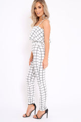 White Checked Crop Top and Trousers Co-ord Set - Linda-Co-ords