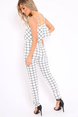 White Checked Crop Top and Trousers Co-ord Set - Linda-Co-ords