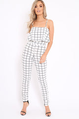 White Checked Crop Top and Trousers Co-ord Set - Linda-Co-ords