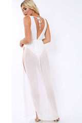 White Chiffon Maxi Dress with Bodysuit - Macie-Bodysuits