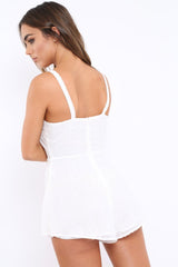 White Chiffon Playsuit with Spotted Texture Detail - Rosemary-Playsuits