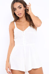 White Chiffon Playsuit with Spotted Texture Detail - Rosemary-Playsuits