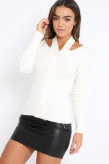 White Choker Twist Knit Jumper - Maya-Jumper