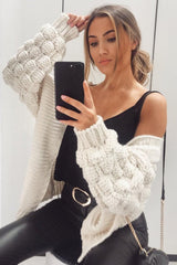 White Chunky Knit Oversized Cardigan - Eaden-Cardigans