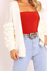 White Chunky Knit Oversized Cardigan - Eaden-Cardigans