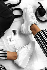 White Chunky Lace Up Trainers - Aaniya-Trainers
