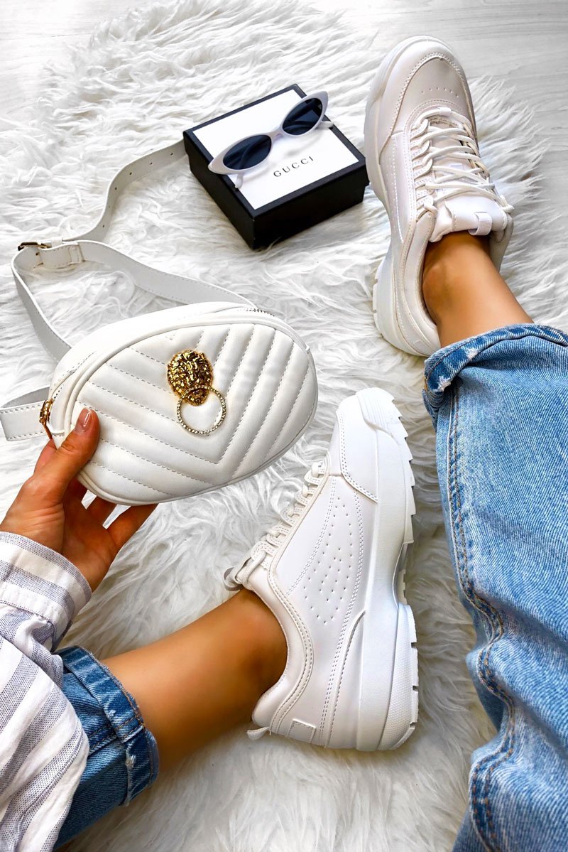 White Chunky Lace Up Trainers - Aaniya-Trainers