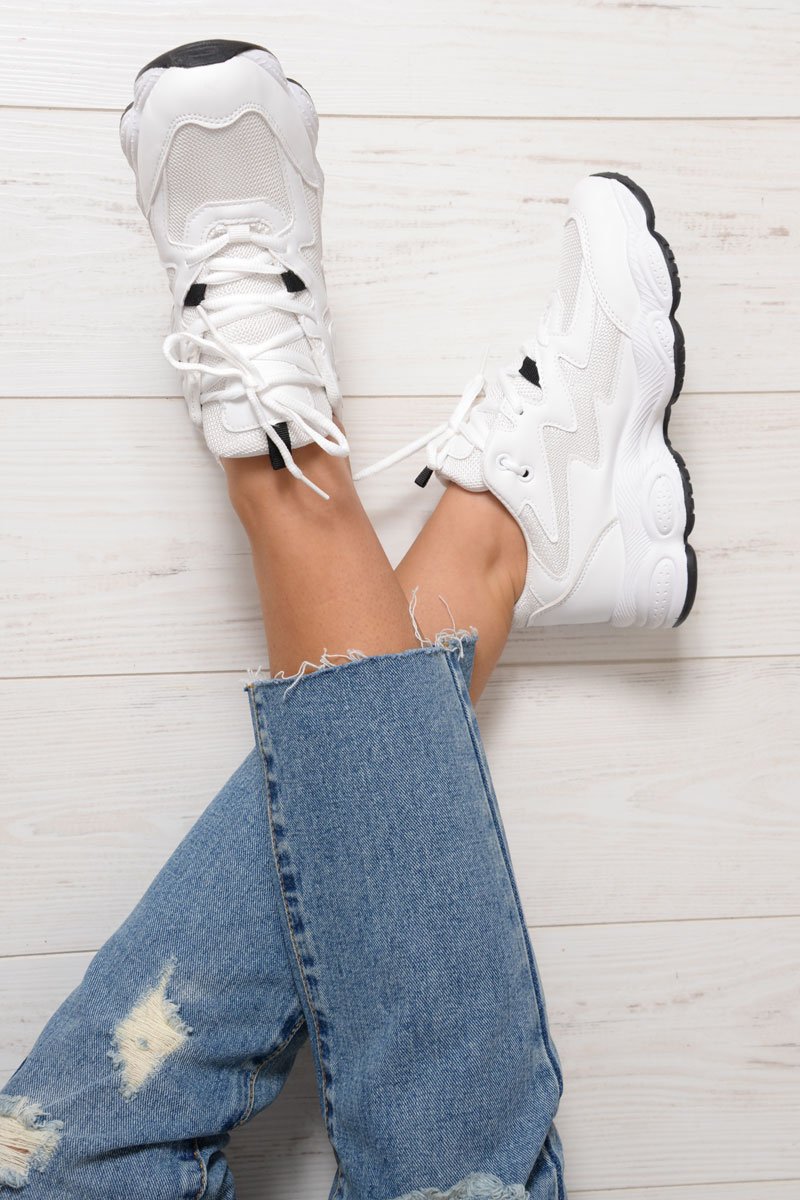 White Chunky Lace Up Trainers - Dita-Trainers