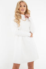 White Chunky Rib Slash Neck Jumper Dress - Kameron-Dresses