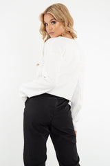 White Chunky Rib V-Neck Jumper - Evalise-Jumper