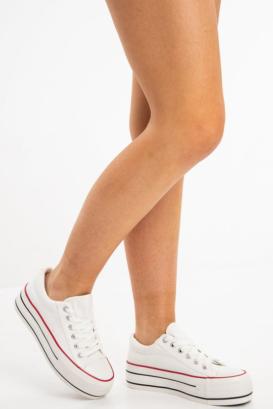 White Chunky White Sole Canvas Style Trainer - Ola