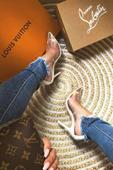 White Clear Pointed Toe Heels - Fernanda-Heels