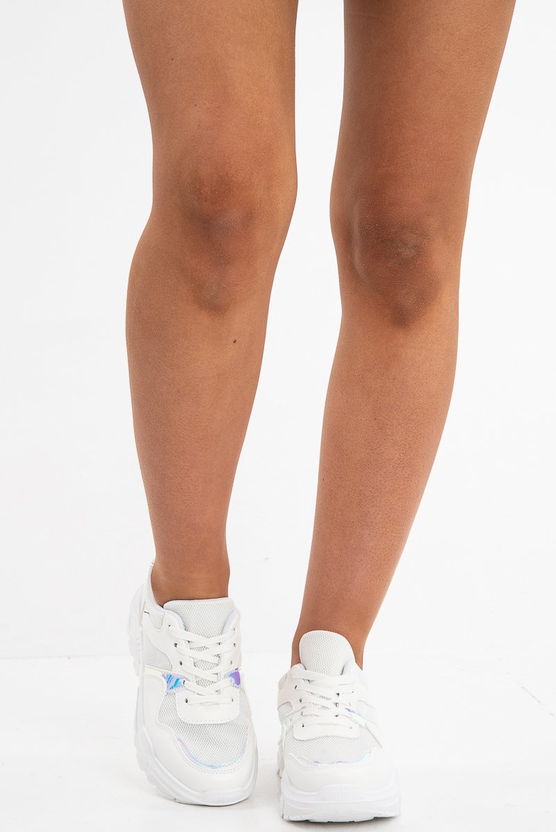 White Cleated Sole Lace Up Chunky Trainers - Gradie-Trainers