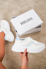 White Cleated Sole Lace Up Chunky Trainers - Gradie-Trainers