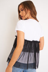 White Coco slogan mesh layer T-shirt - Sarah-T-shirt