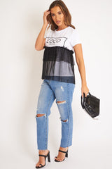 White Coco slogan mesh layer T-shirt - Sarah-T-shirt