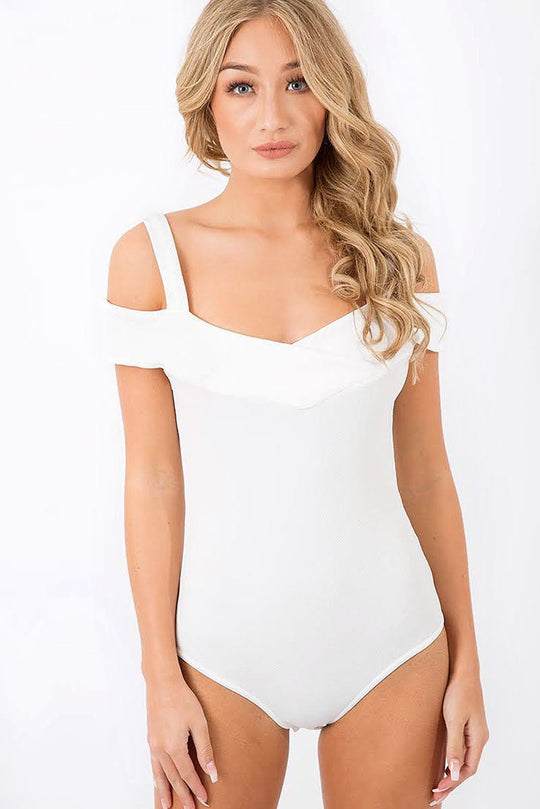 White Cold Shoulder Bodysuit - Ria