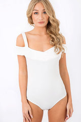White Cold Shoulder Bodysuit - Ria-Bodysuits