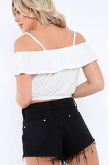 White Cold Shoulder Crop Top - Clora-Tops