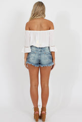 White Cold Shoulder Crop Top - Lola-Crop Tops