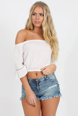 White Cold Shoulder Crop Top - Lola-Crop Tops